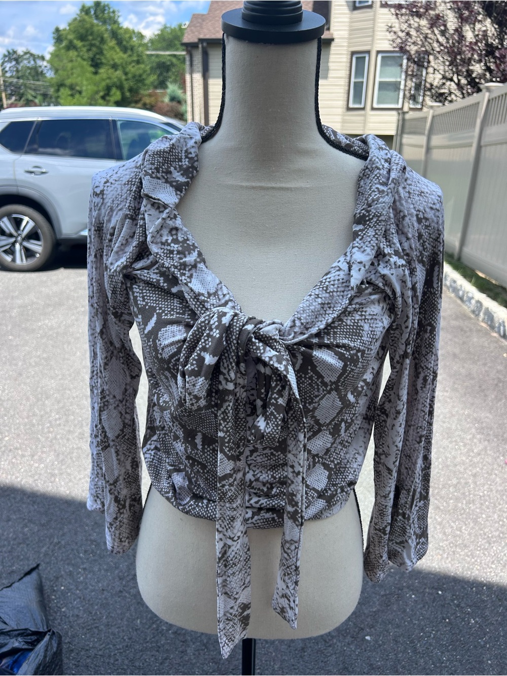 Vintage Havana Snake Print Tie-Front Blouse - Gray, White